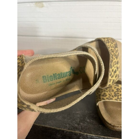 Wedge Bionatura Sandals In Brown Suede Leather And Animal Print Shoes Size 5 - Picture 5 of 8